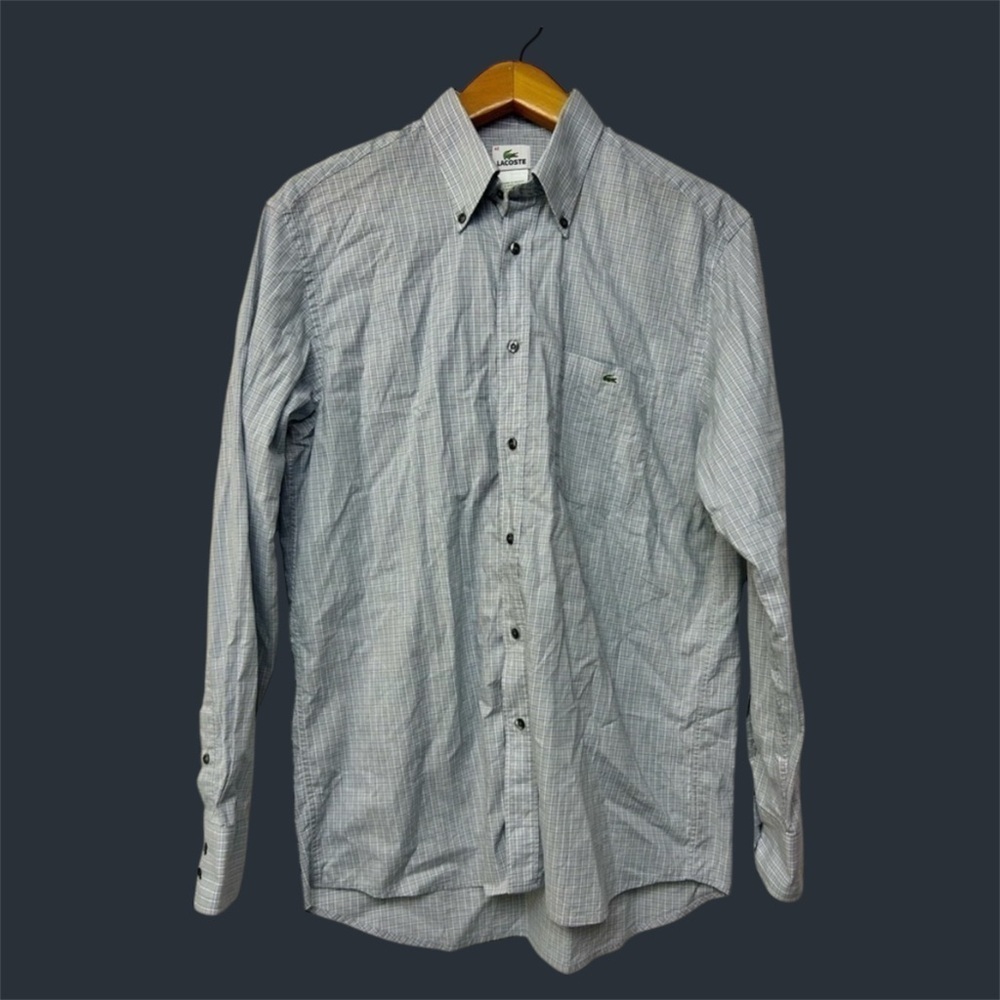 LACOSTE MENS STRIPED BUTTON DOWN SHIRT BLUE GRAY SIZE 42 Us L Minimalist classic